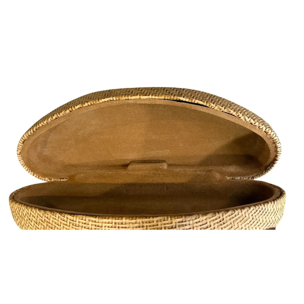 Maui‎ Jim Sunglasses Case Tan Woven Wicker Seagrass Hard Shell Clamshell Brown